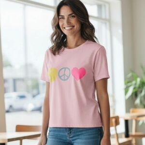 NWT XL Peace, Love, Vibes Pink Short Sleeve Tee Shirt